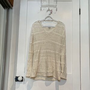 #22, Cream Open Knit V-Neck Sweater